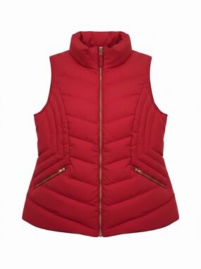 Talbots Red goose down filled Quilted Puffer Vest w/Gold Zippers-Medium-Talbots